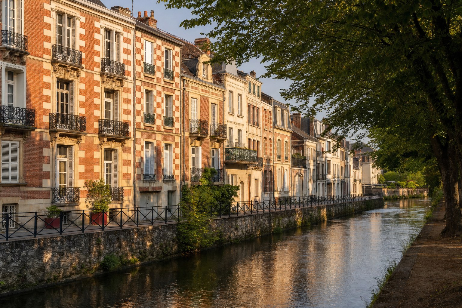 Immeubles résidentiels anciens le long d'une rivière — photographie d'illustration