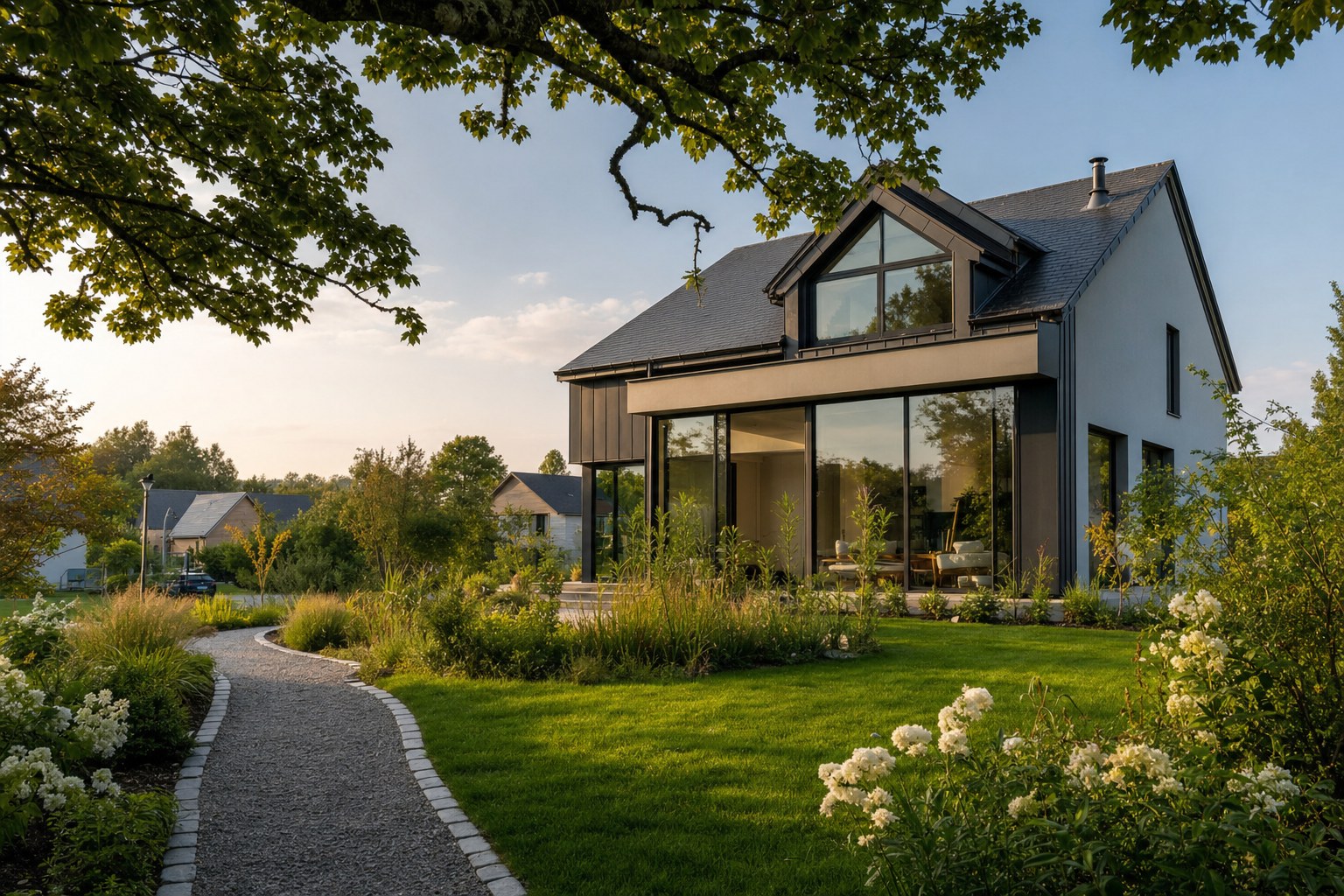 Maison individuelle contemporaine avec jardin — photographie d'illustration